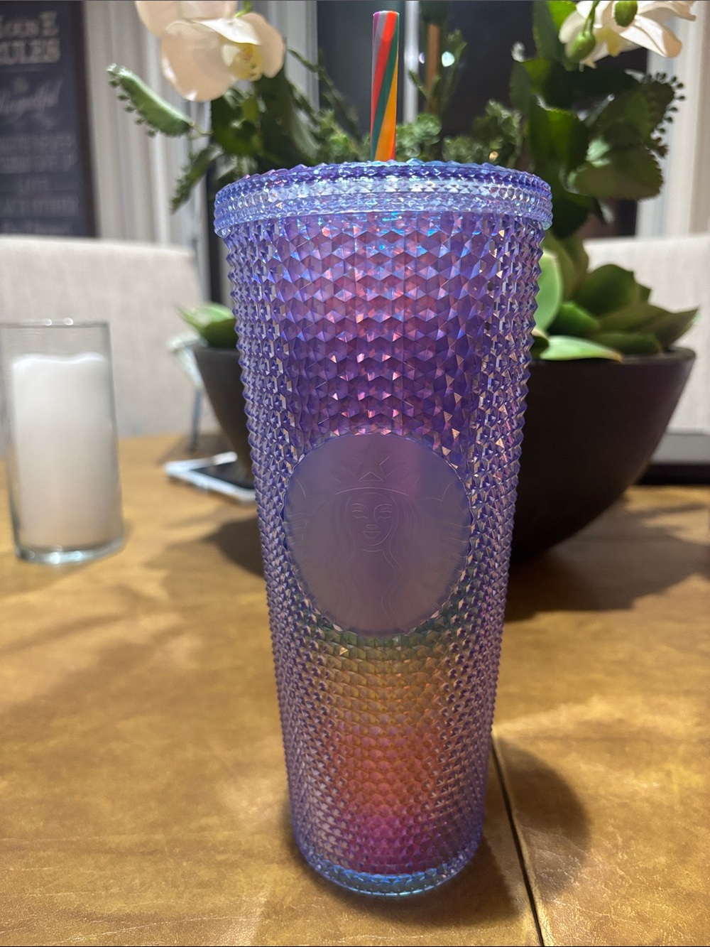 Starbucks Iridescent Purple Studded Cold Cup with Multicolor Straw